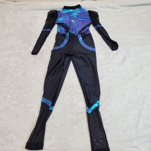 Revolution Dance Black‎ Mesh Blue Reflective Unitard One PIece Costume Girl MC